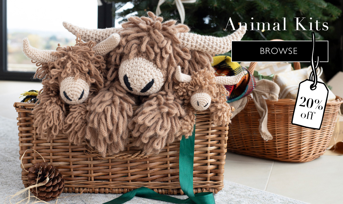 Animal crochet kits morag highland coo toft
